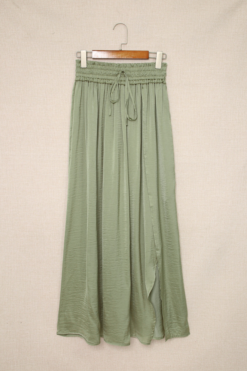 Adjustable Drawstring Smocked Waist Maxi Skirt