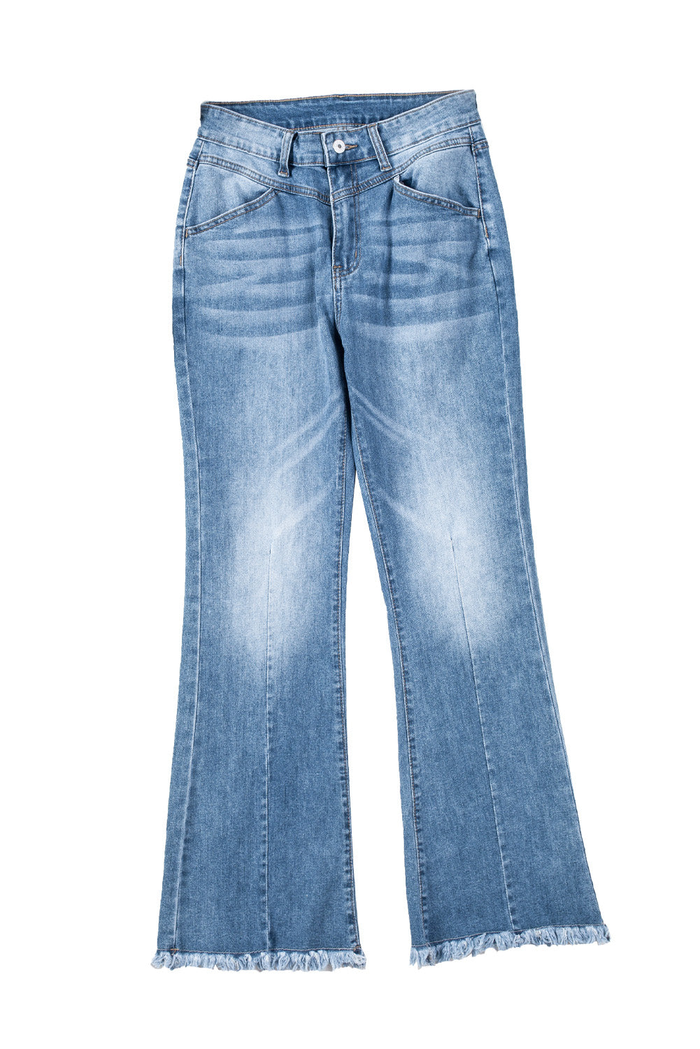 Seamed Raw Hem High Rise Flare Jeans