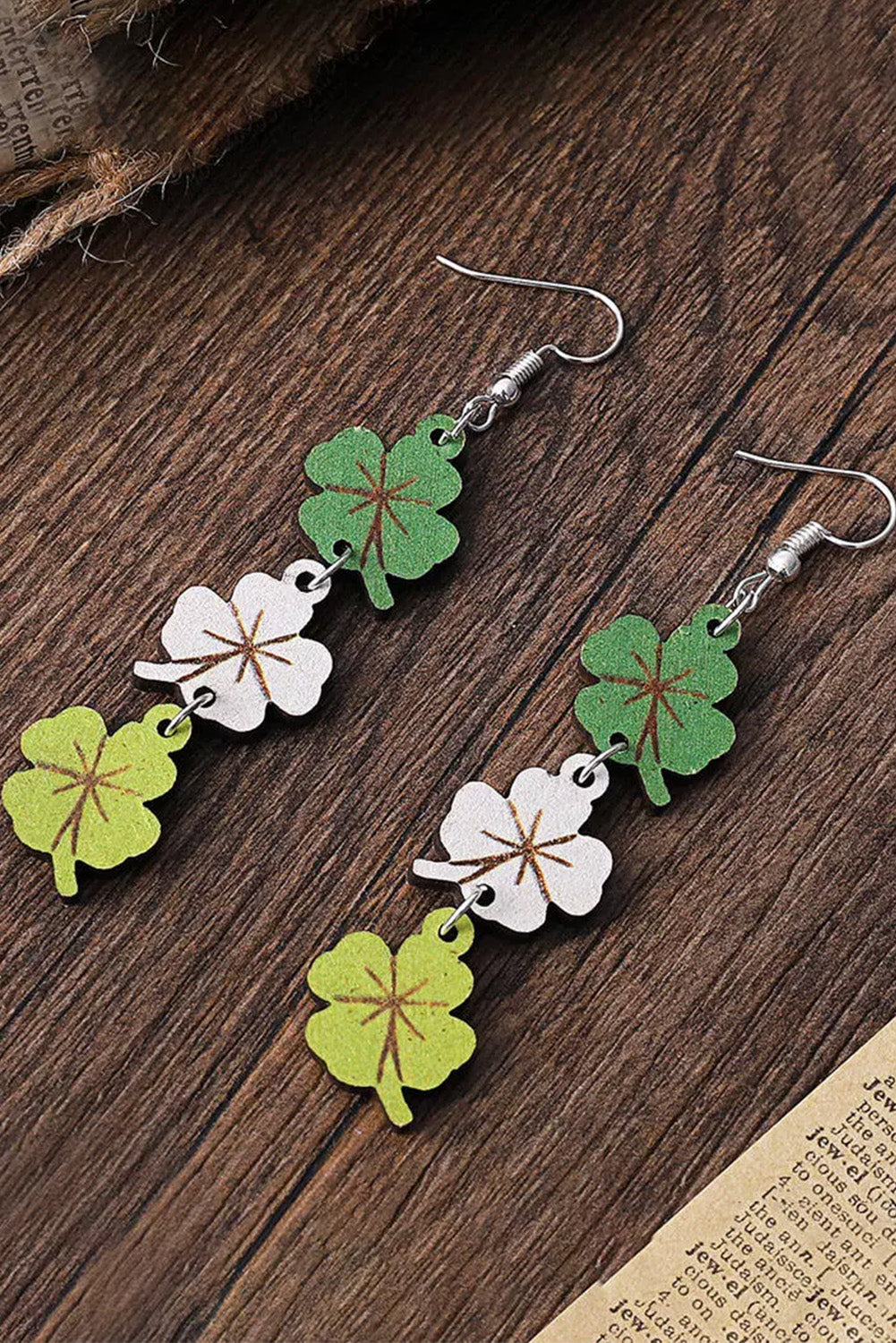 St. Patricks Day Lucky Shamrock Wooden Earrings