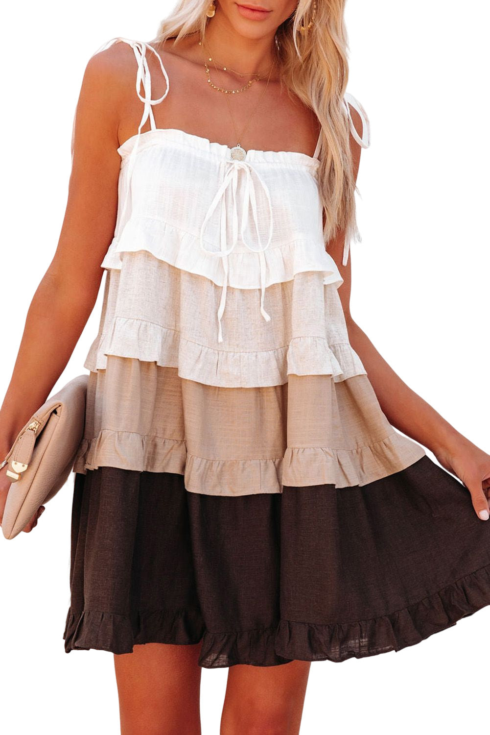 Multicolor Frilled Color Block Tiered Mini Dress