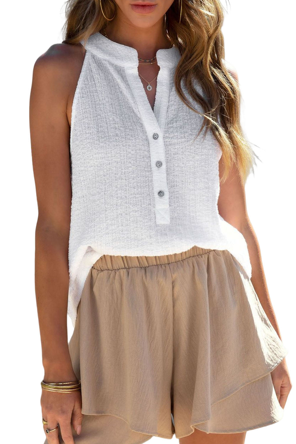 Lightweight Textured Henley Tank Top