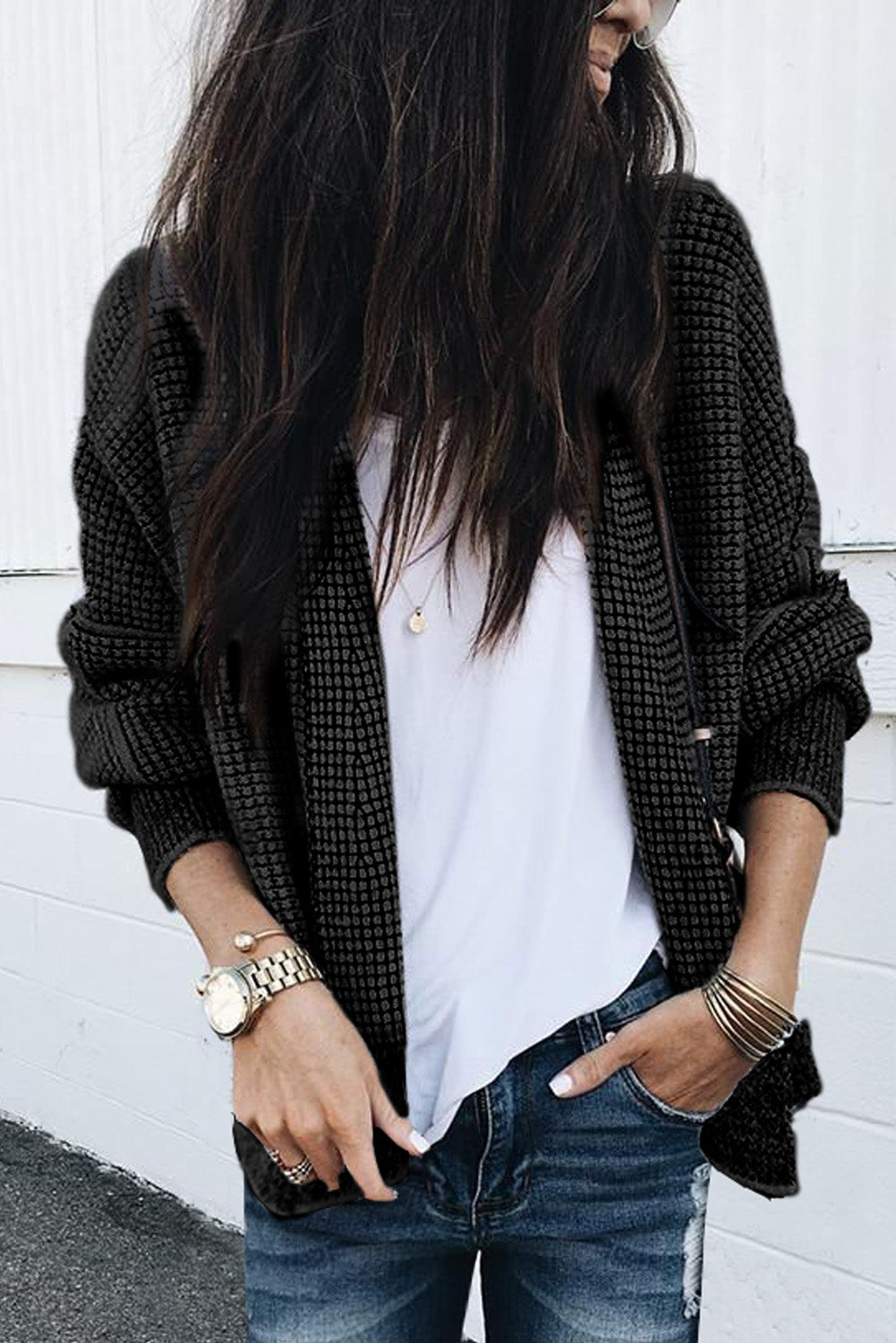 Apricot Plaid Contrast Trim Open Front Cardigan