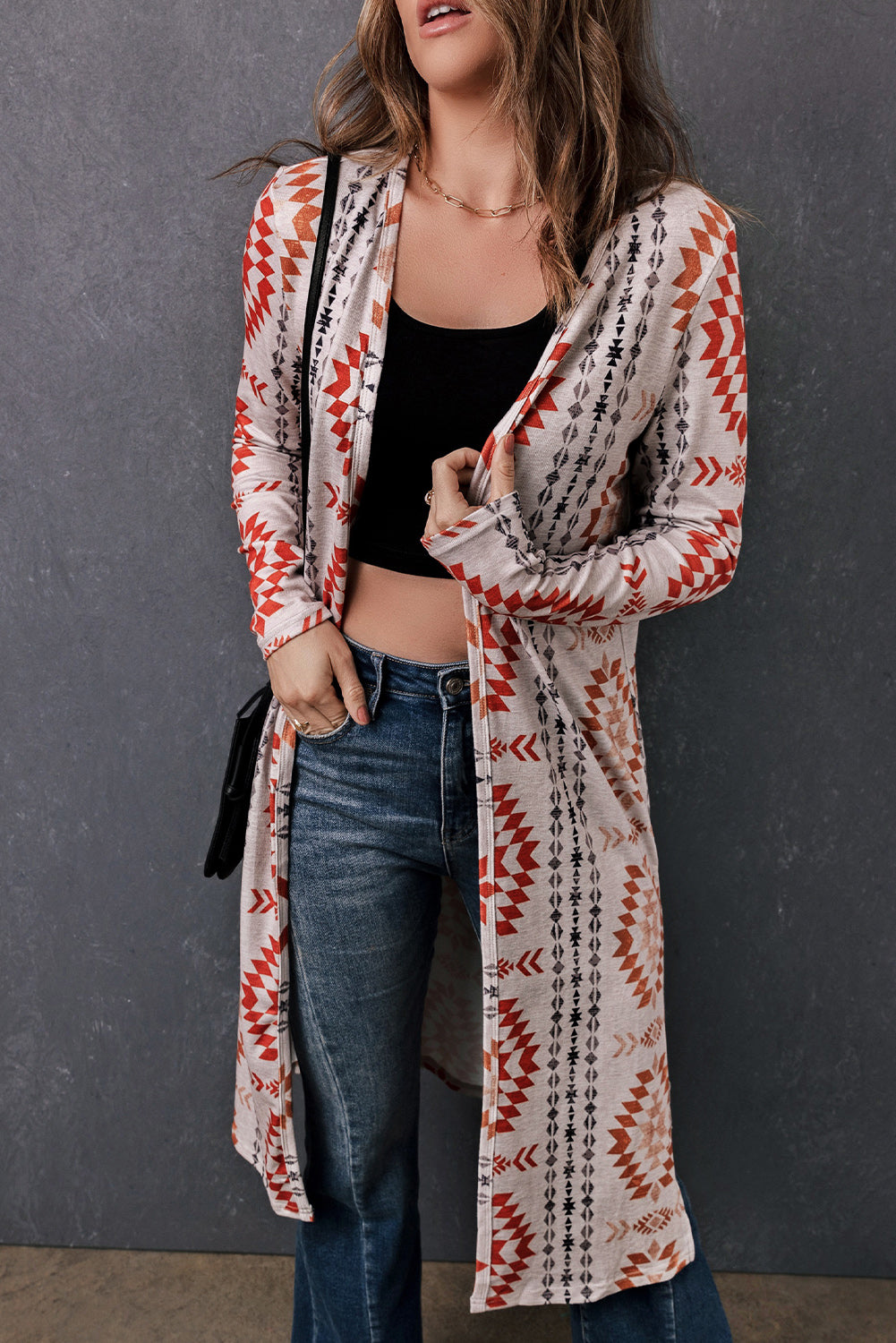 Geometric Aztec Print Open Front Cardigan
