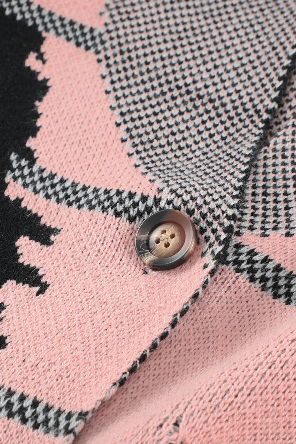 Beige Lapel Collar Geometric Print Knit Cardigan