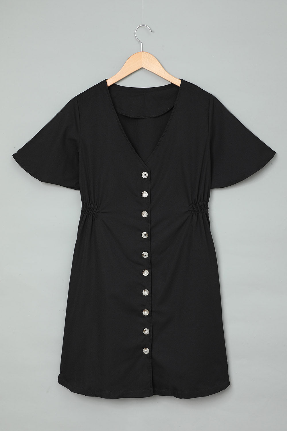 Black Flutter Sleeve V Neck Buttoned Maternity Dress