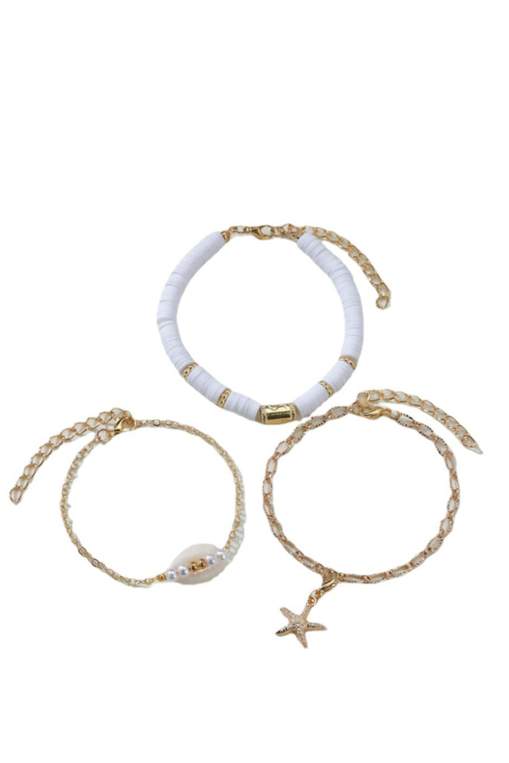 3-piece Bohemian Seashell Starfish Pearl Decor Bracelet