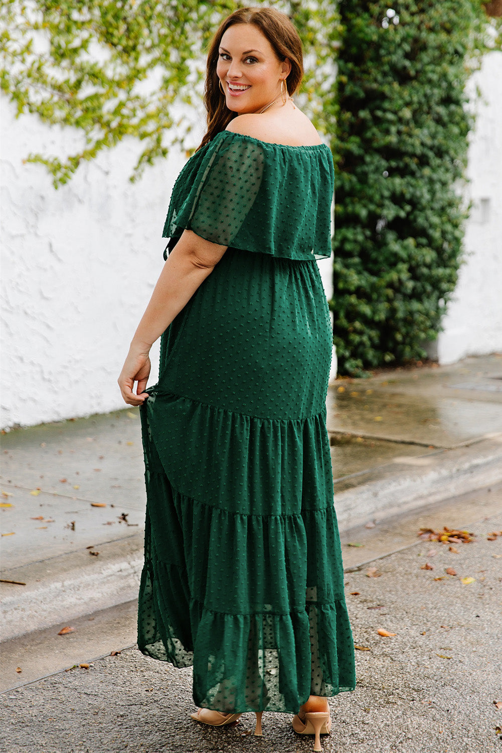 Yellow Yellow Off Shoulder Ruffle Swiss Dot Maxi Dress