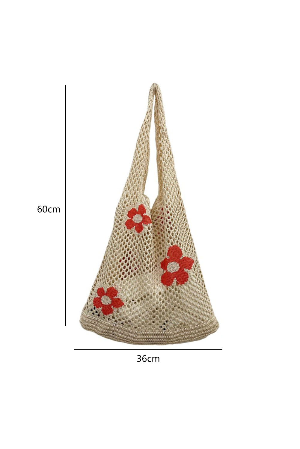 Beige Floral Pattern Crochet Fishnet Single Shoulder Bag