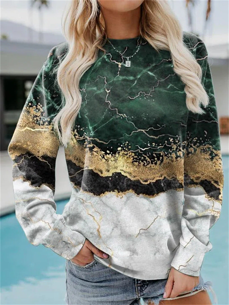Geometric Loose Print Long Sleeve Crew Neck Sweater