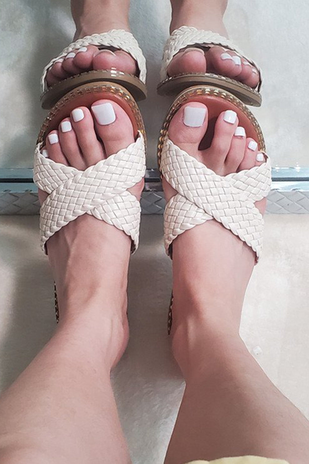 Beige Cross Straps Braised Slippers