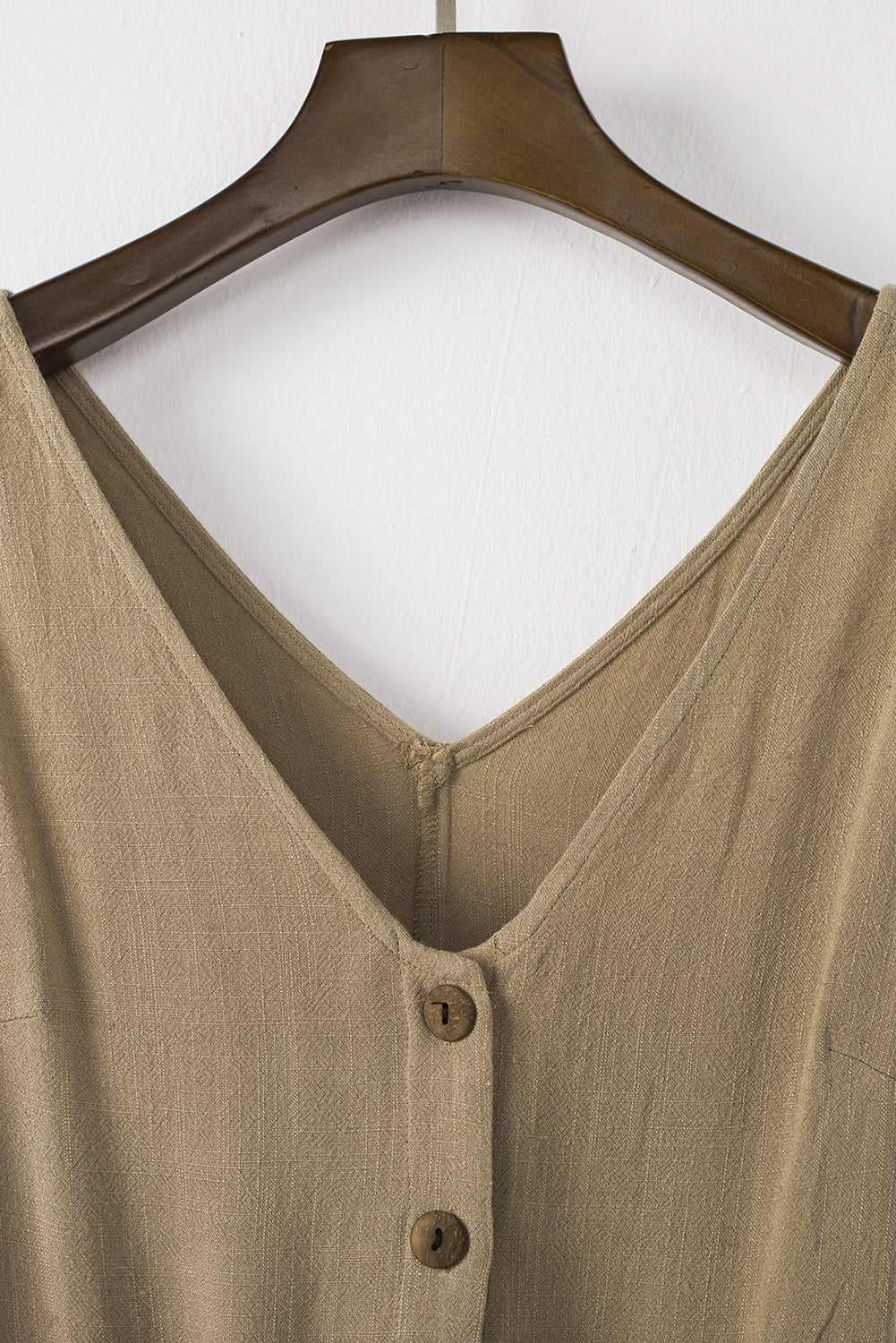Beige Button V Neck Romper with Belt