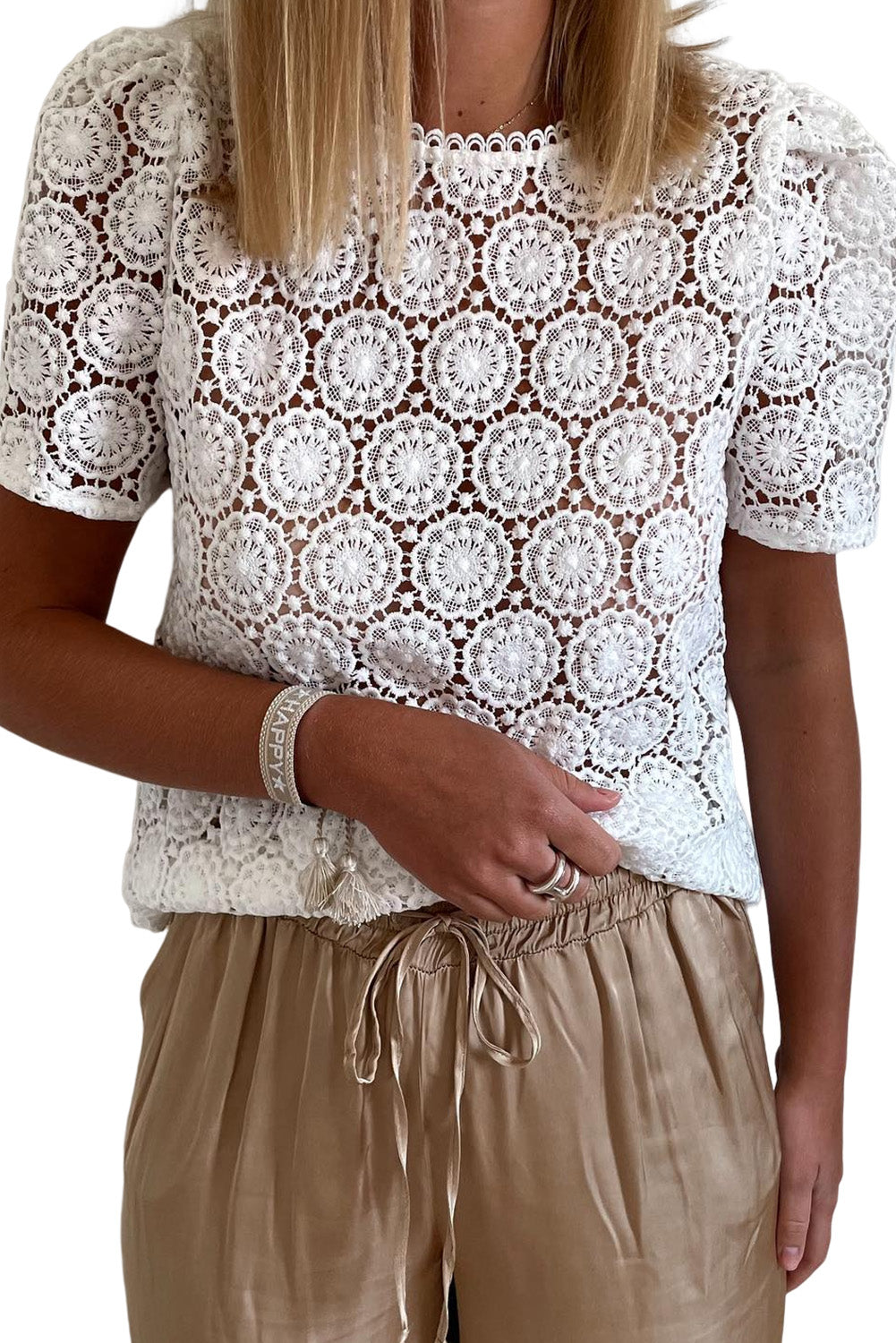 Crochet Lace Hollowed Short Sleeve Top