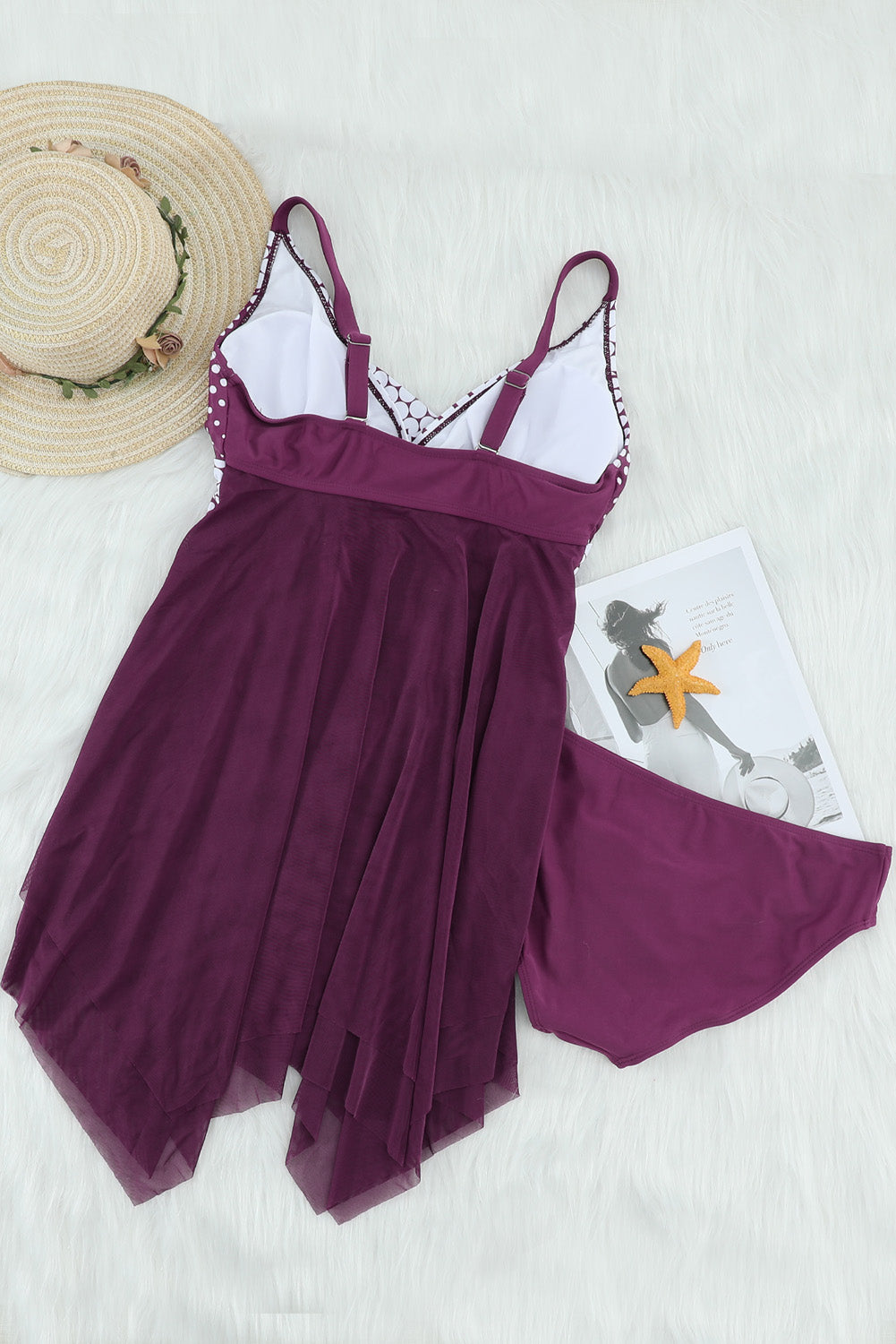 Retro Polka Dot Print Handkerchief Hem Tankini Set
