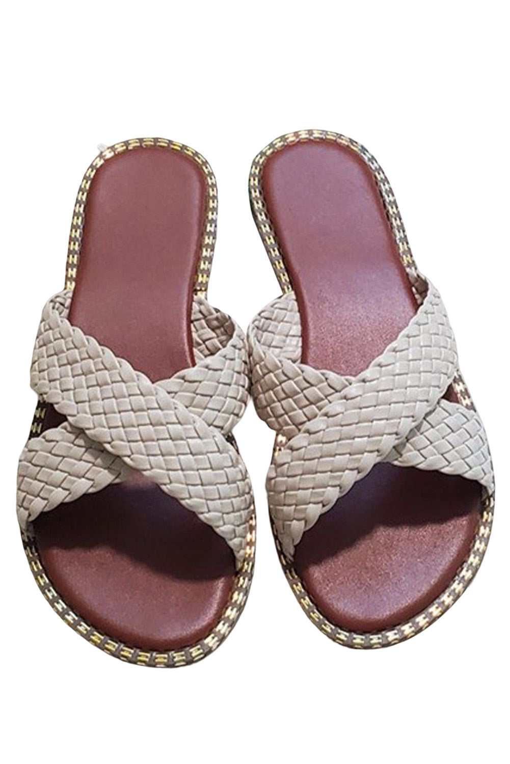 Beige Cross Straps Braised Slippers