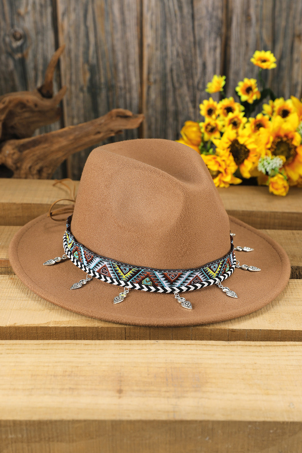 Khaki Silver Dangle Embroidery Decor Classic Jazz Bowler Hat