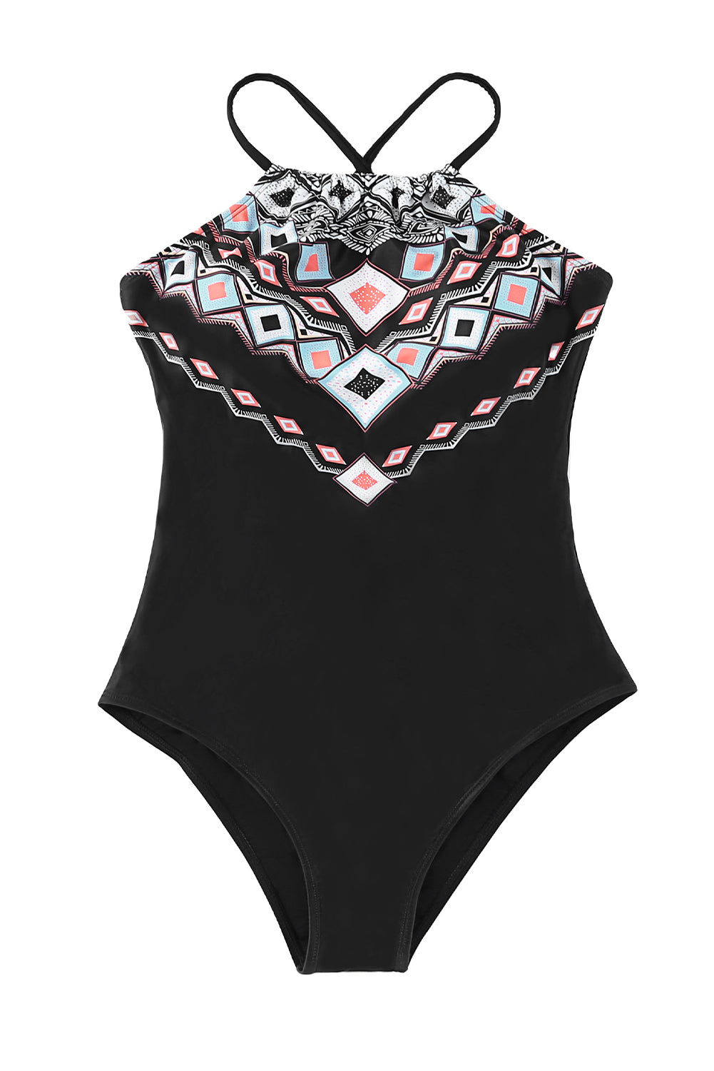 Ethnic Geometry Accent One Piece Swimsuit
