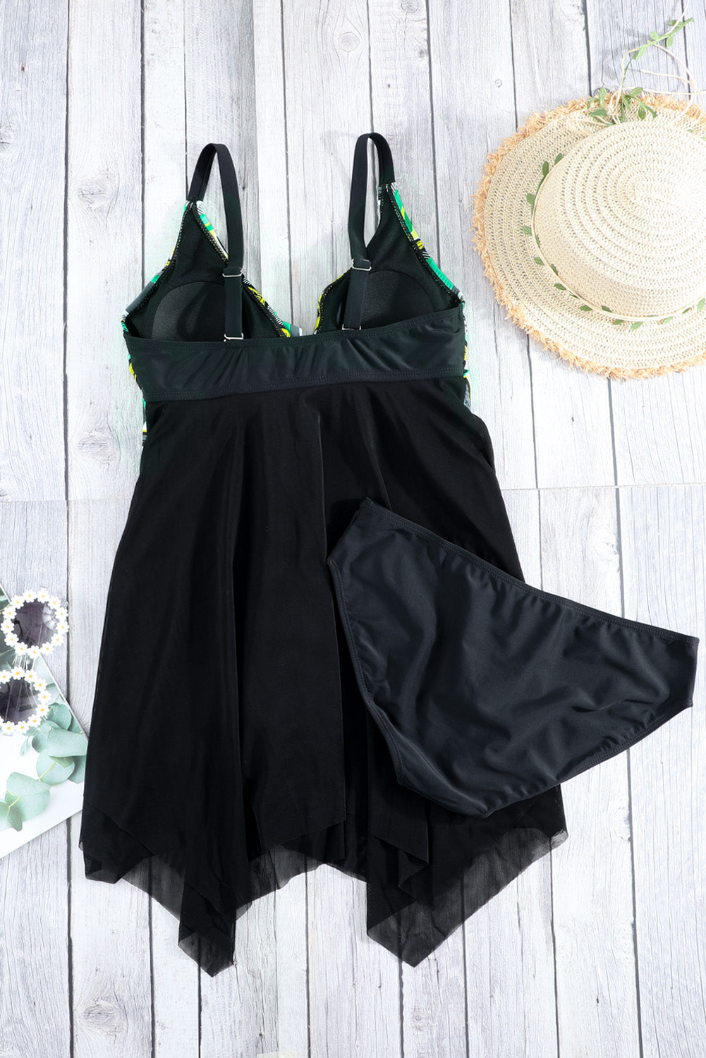 Retro Polka Dot Print Handkerchief Hem Tankini Set