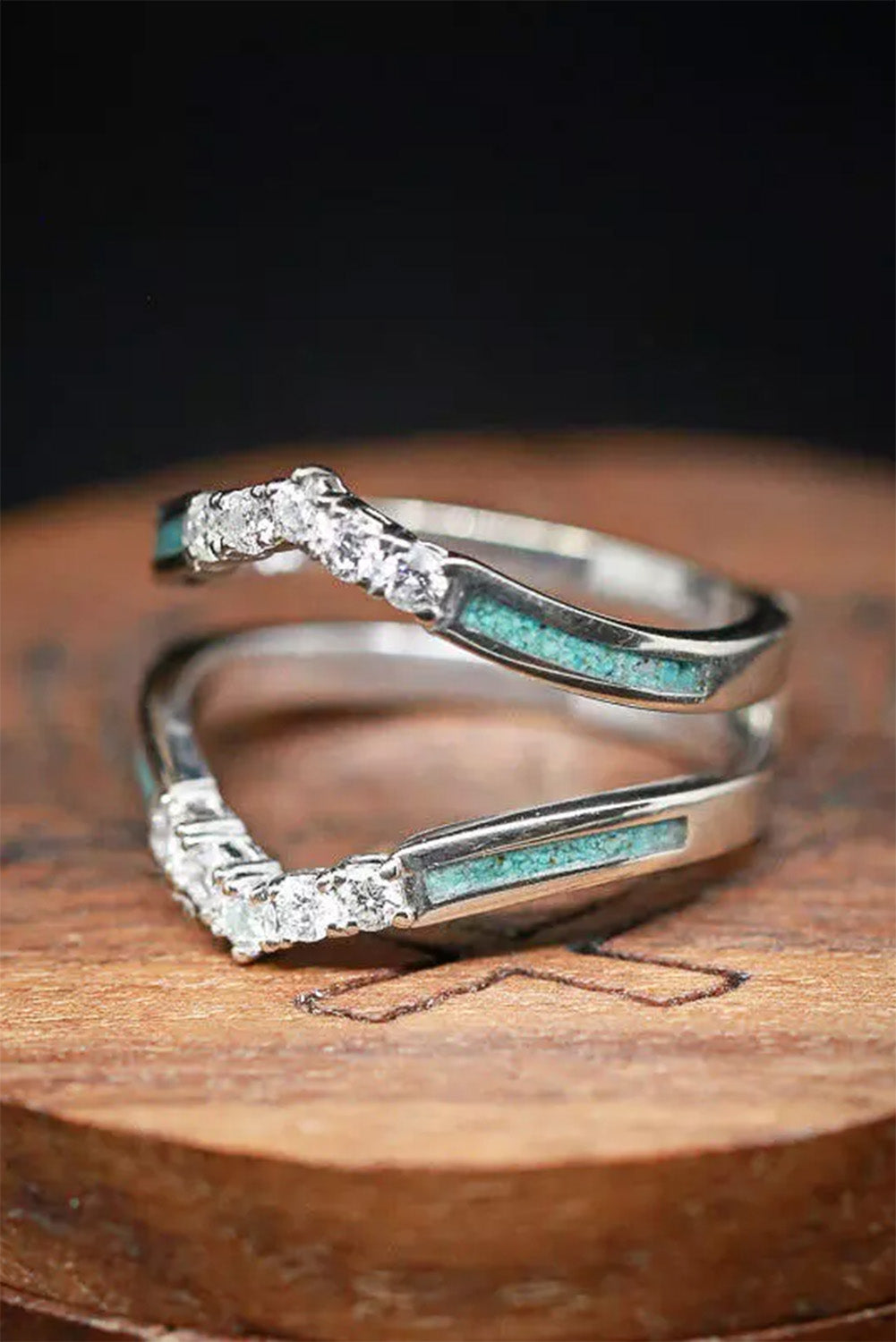 3Pcs Turquoise Rhinestone Ring Set