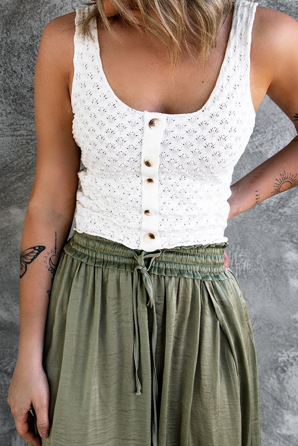 Adjustable Drawstring Smocked Waist Maxi Skirt