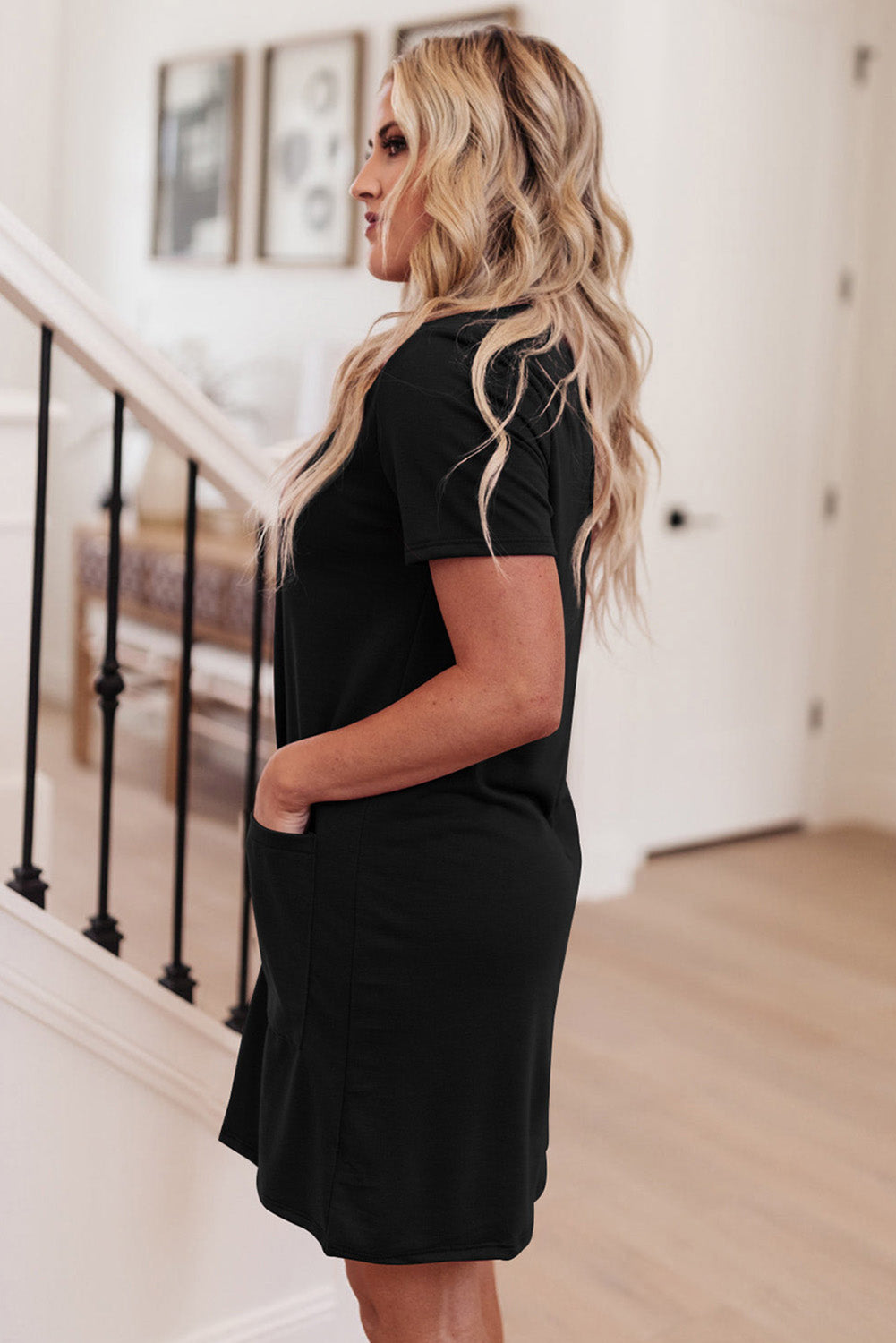 Side Pockets Short Sleeve Tunic Top