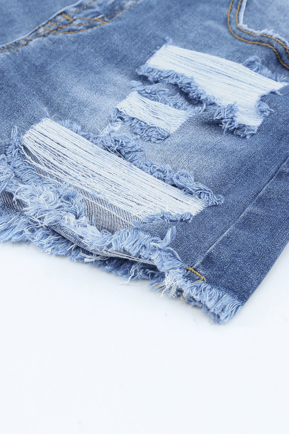 Raw Hem Distressed High Rise Denim Shorts