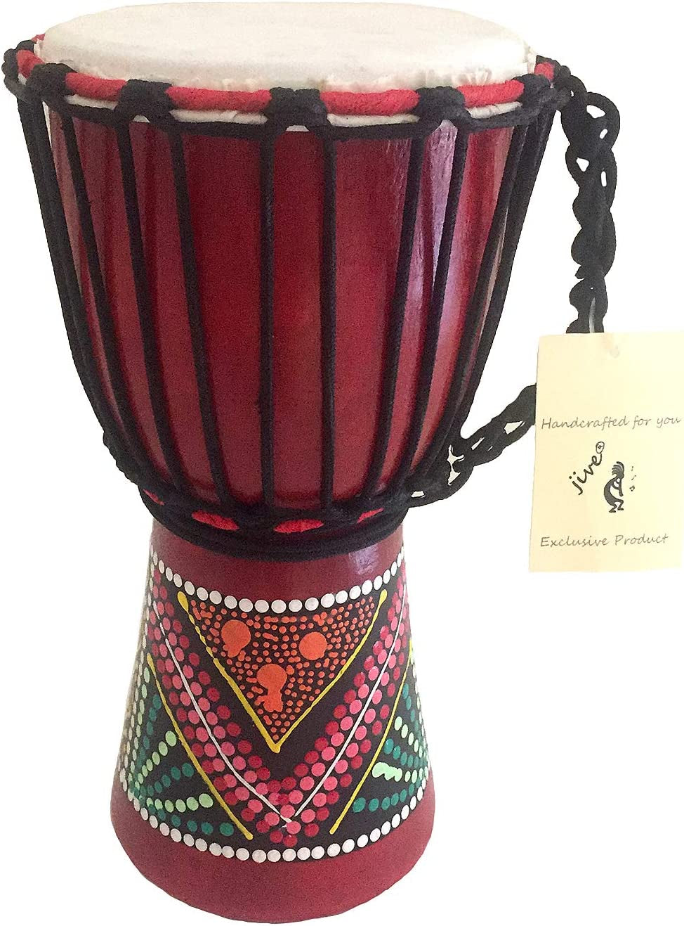Djembe Drum Bongo Congo African Wood Drum - MED SIZE- 12" High, BRAND, Professional Quality with Heavy Base/Includes Drum Key Chain