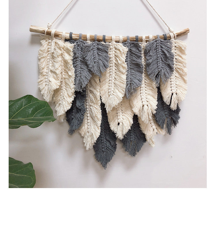 Woven Tassel Tapestry Of Colorful Feathers