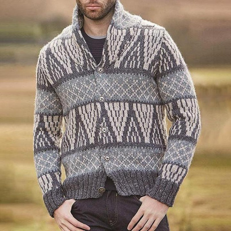 Autumn And Winter Long-sleeved Geometric Jacquard Knitted Cardigan