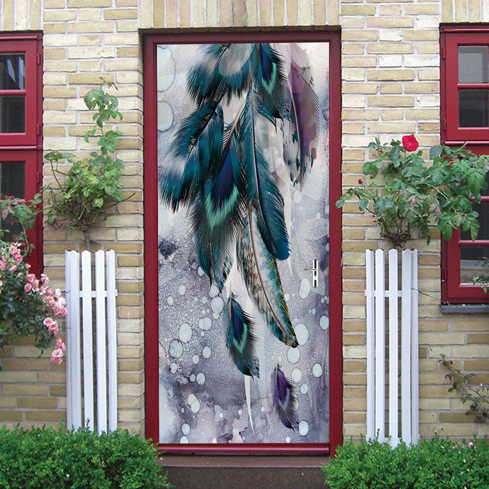 3D Wall Door Sticker Modern Creative Watercolor Feather Door