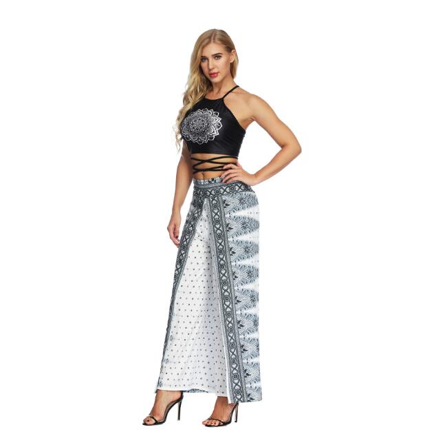 Women's Wide Leg Boho Yoga Harem Pants Comfy Gypsy Hippie Indian Thailand Bohemian Palazzo Pants Smocked Waist