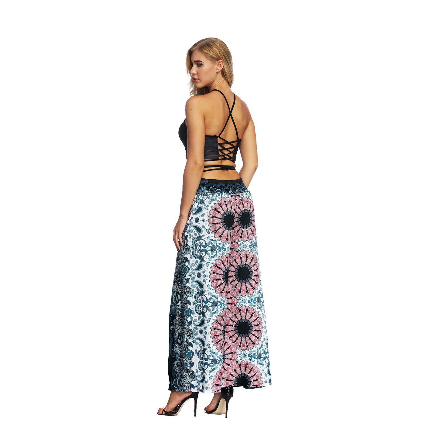 Women's Wide Leg Boho Yoga Harem Pants Comfy Gypsy Hippie Indian Thailand Bohemian Palazzo Pants Smocked Waist