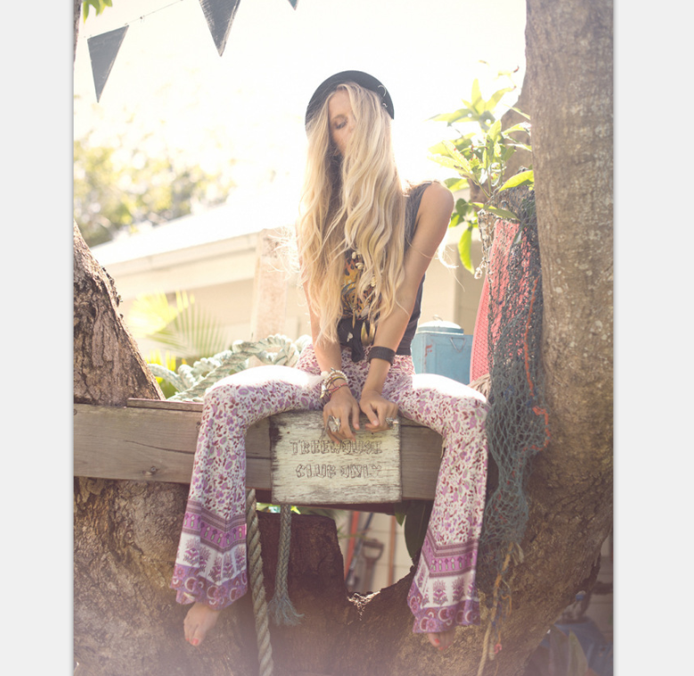 New large size boho print big trumpet pants