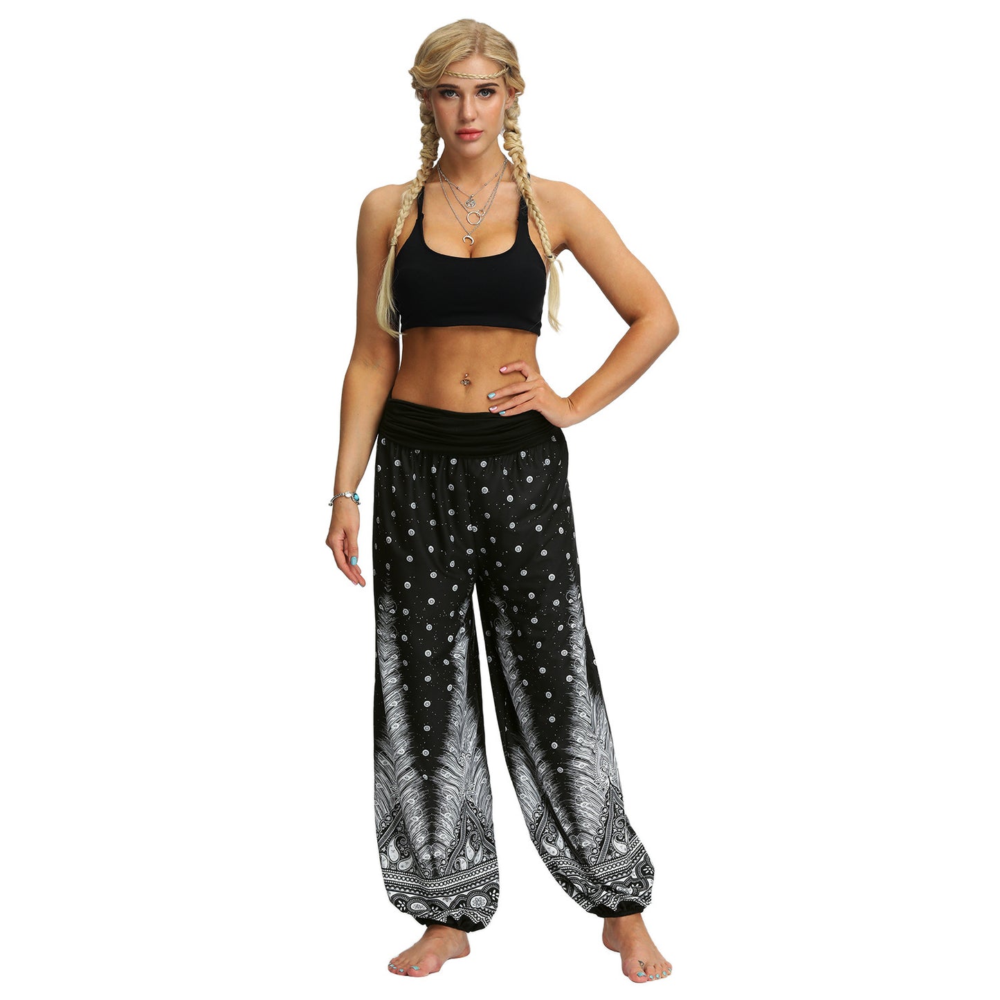 Printed feather yoga pants