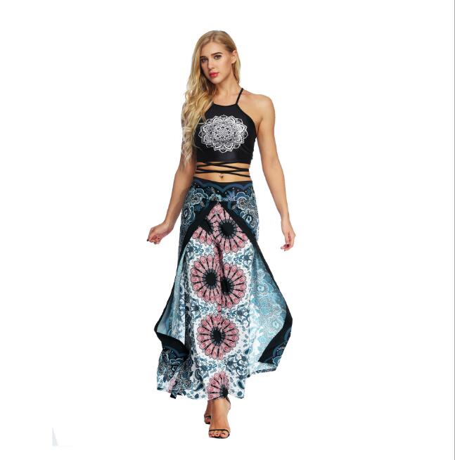 Women's Wide Leg Boho Yoga Harem Pants Comfy Gypsy Hippie Indian Thailand Bohemian Palazzo Pants Smocked Waist