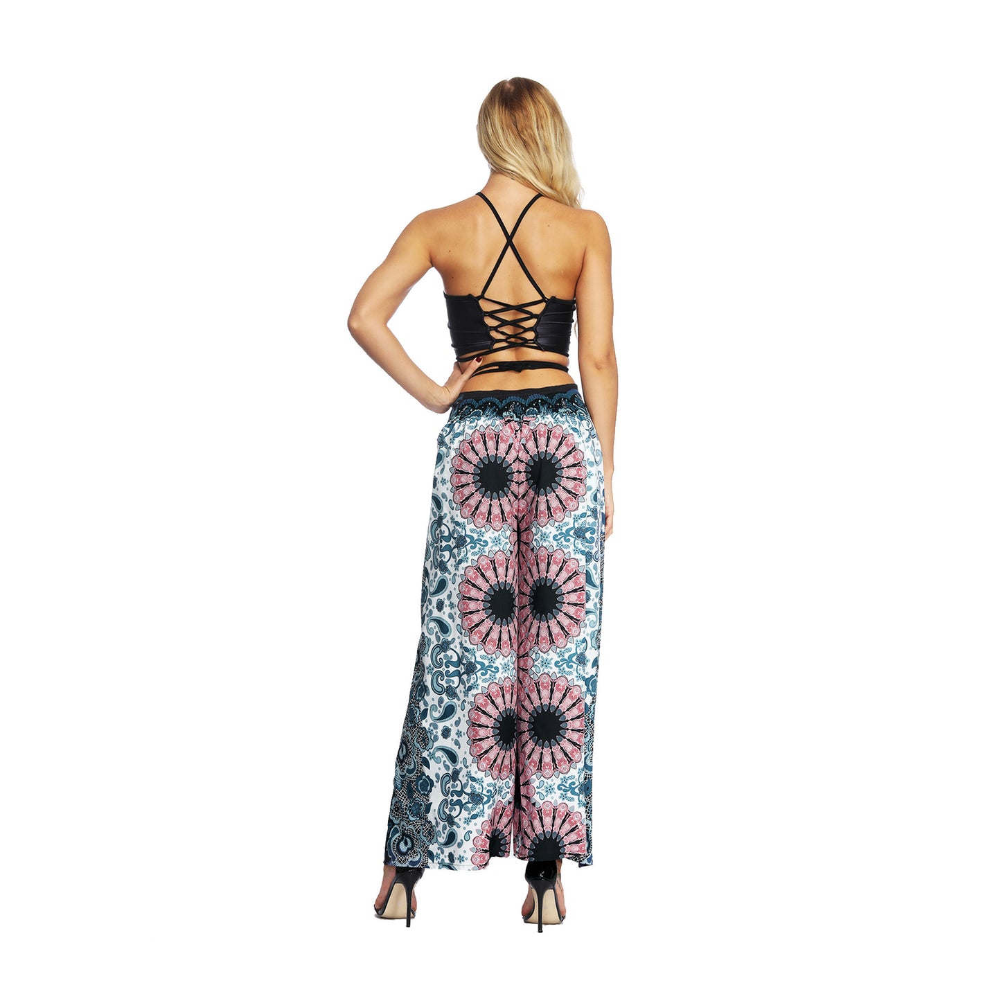 Women's Wide Leg Boho Yoga Harem Pants Comfy Gypsy Hippie Indian Thailand Bohemian Palazzo Pants Smocked Waist