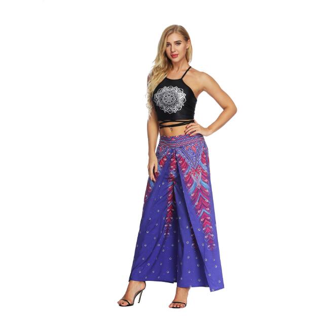 Women's Wide Leg Boho Yoga Harem Pants Comfy Gypsy Hippie Indian Thailand Bohemian Palazzo Pants Smocked Waist