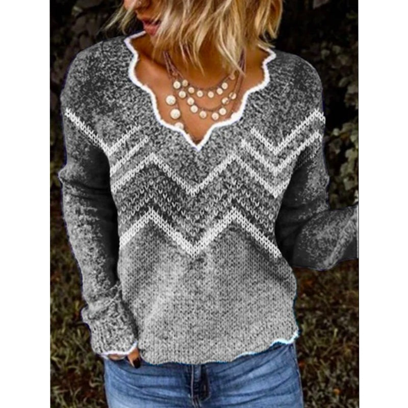Women's Printed Long-Sleeved Fleece Sweater Top
