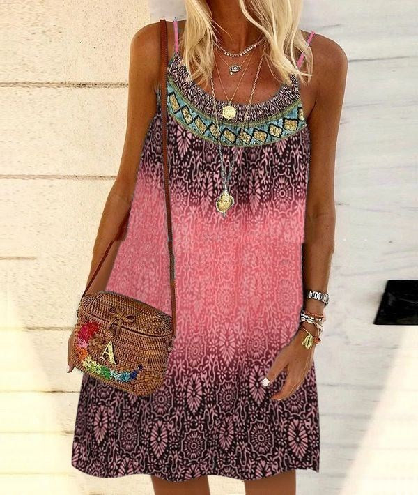 Loose Casual Printed Ethnic Sling Dress