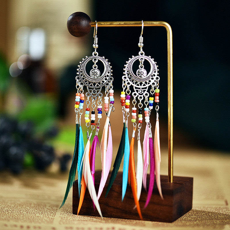 European And American Personality Retro Hollow Feather Earrings Bohemia