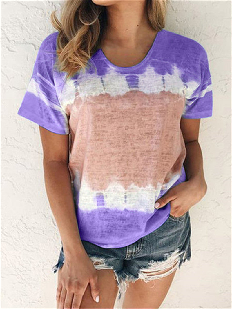 Loose Round Neck Short Sleeve Printed T-shirt Top