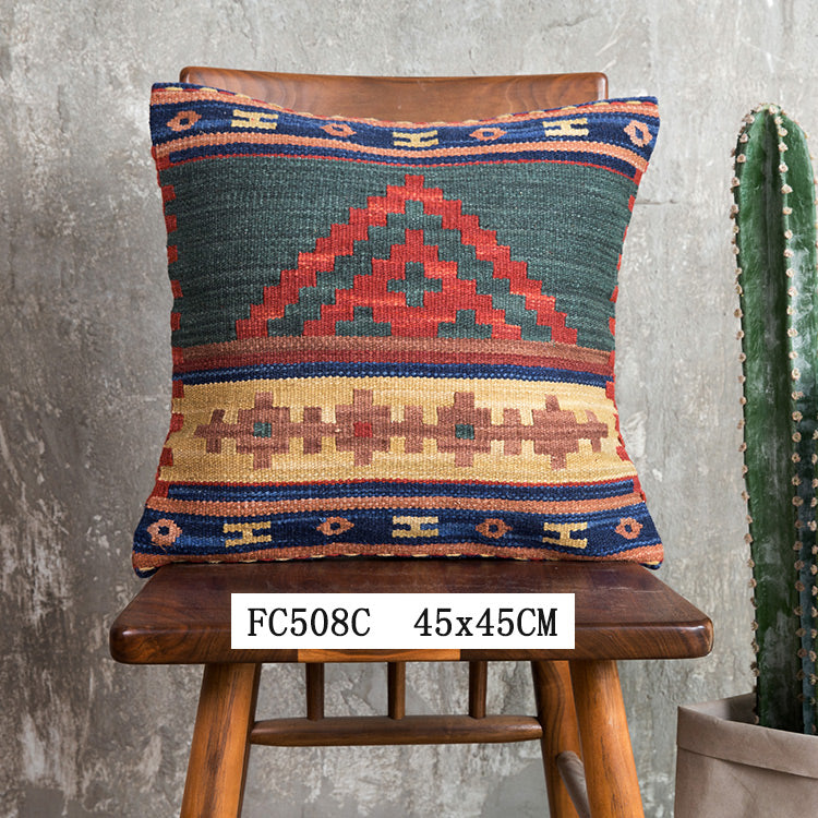 American Country Style Imported From India Ethnic Style Kilim Hand Woven Hard Wool Pillow Cover Cushion