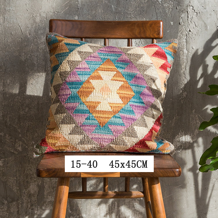 American Country Style Imported From India Ethnic Style Kilim Hand Woven Hard Wool Pillow Cover Cushion