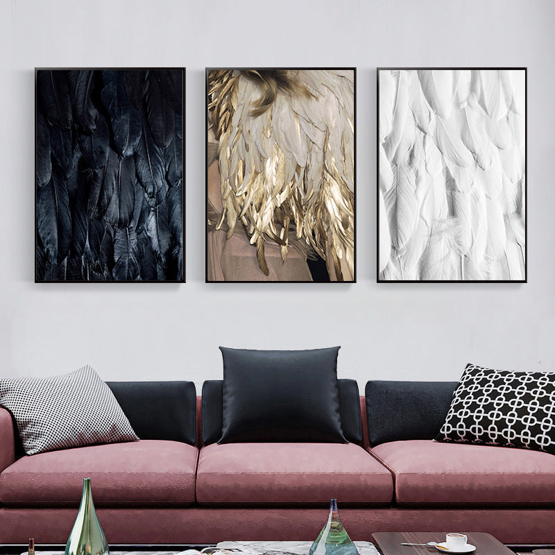 Black And White Golden Feather Wings Decorative Painting
