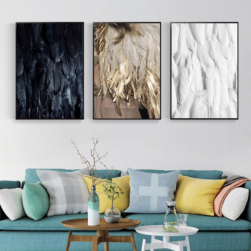Black And White Golden Feather Wings Decorative Painting