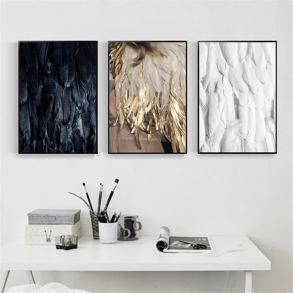 Black And White Golden Feather Wings Decorative Painting
