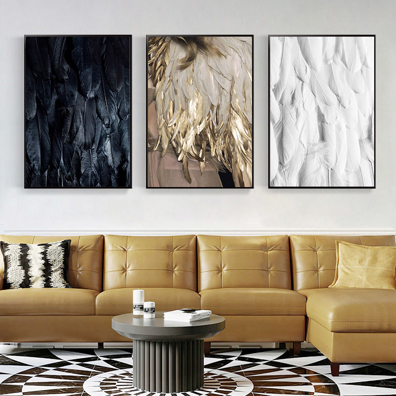 Black And White Golden Feather Wings Decorative Painting