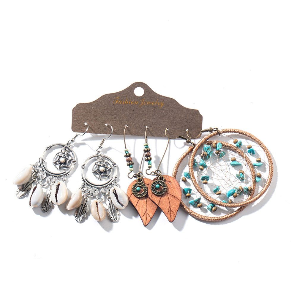 Earring Set Hollow Earrings Tassel Bohemian Ethnic Style