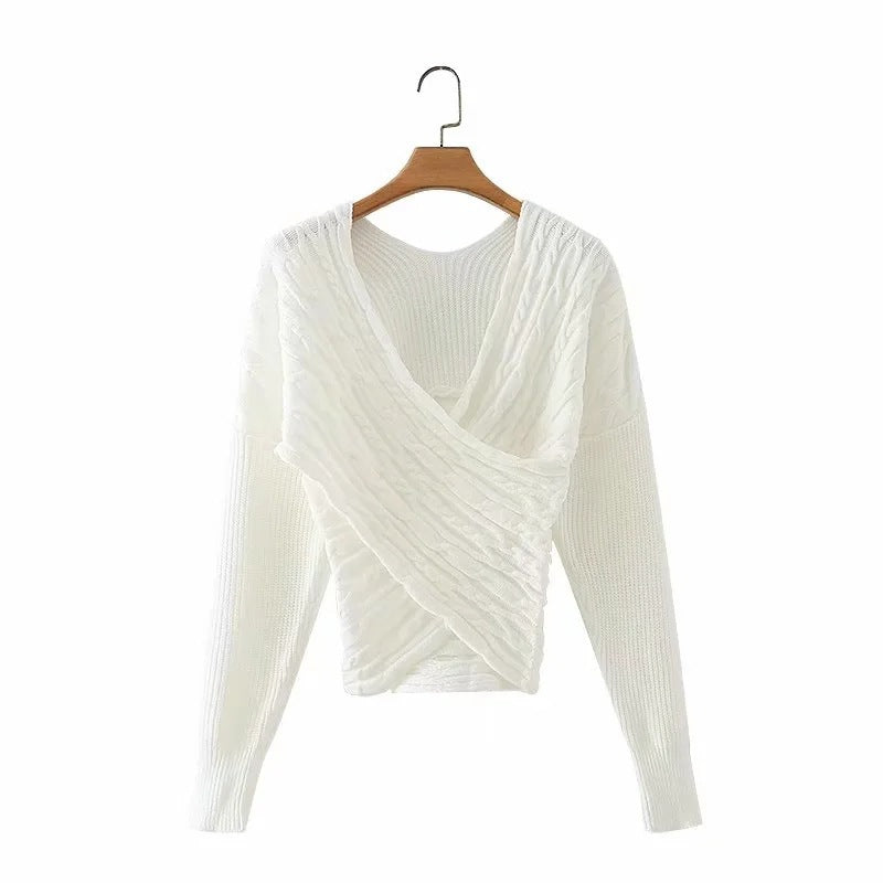 Women's New Cross V-neck Wrap Sweater Bottoming Shirt Ins Blogger Navel Pullover Sweater