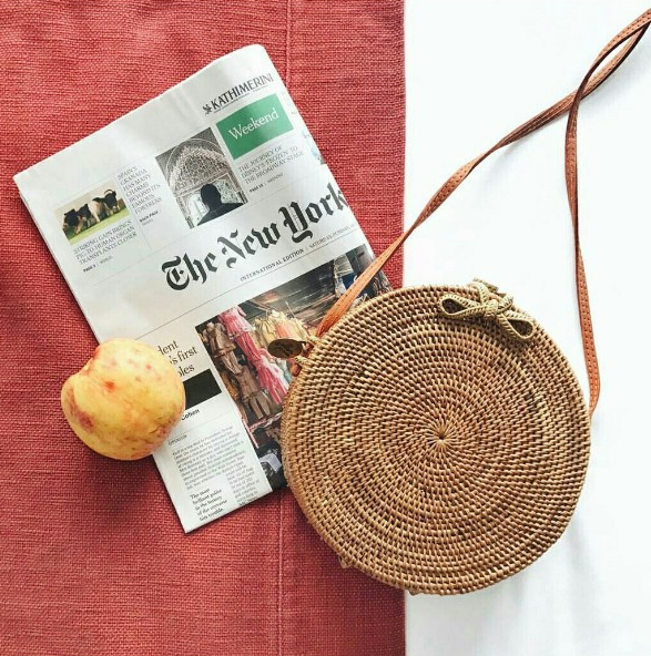 Bali hand-woven round shoulder bag rattan straw bag boho Messenger bag