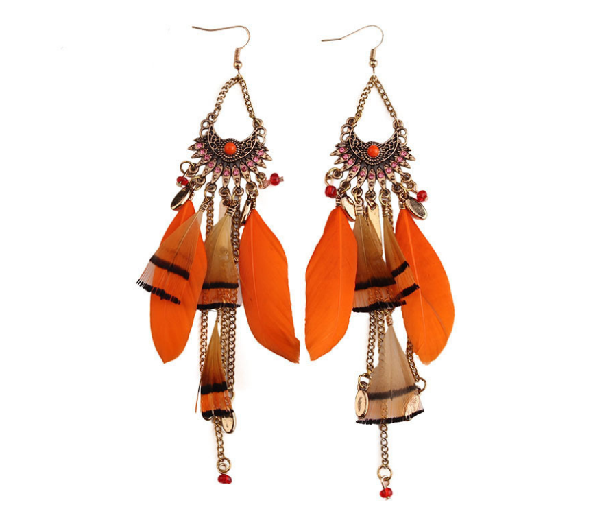 European and American big-name exaggerated earrings long feather pendant tassel earrings nightclub fashion